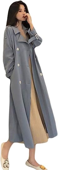 Bestmood レディース トレンチコート ロング丈 コート 薄手 ゆったり スプリングコート ベルト付き おしゃれ アウター 軽量 カジュアル 春 カーキ Freeブルー コート ジャケット 通販 Amazon
