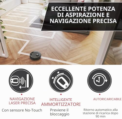 HG5 HYDRO Robot Aspirapolvere Lavapavimenti con Mappatura, 0,2 L, Wi-Fi, 5 Modalità, 1 Spazzola XL e 2 Laterali, 34x34x10,3 cm, Grigio