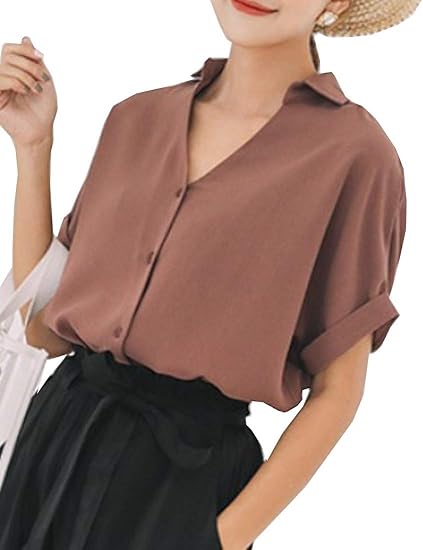 Amazon Heaven Days ヘブンデイズ シャツ ブラウス 半袖 ブラウスシャツ トップス スキッパー シフォン 袖ロールアップ レディース 1908n0007 シャツ ブラウス 通販