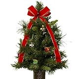 24 Inch Decorated Artificial Christmas Tree with Ornaments and a Bow Artificial Bouquet, featuring the Stay-In-The-Vase Design(c) Flower Holder (TR1156)