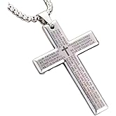 Udefwl Cross Necklace for Men,Men's Black/Silver Titanium Steel Cross Necklace with Lord's Prayer Inscription,Stainless Steel Chain for Men， Religious Pendant Jewelry for Daily Wear 60 cm/23.6 inches