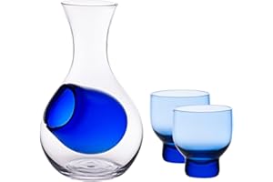 Urban Tokyo Japanese Cold Sake Wine 3 Piece Set Include Glass Decanter Sake Bottle with Ice Cavity Pocket and 2 Cups For Home