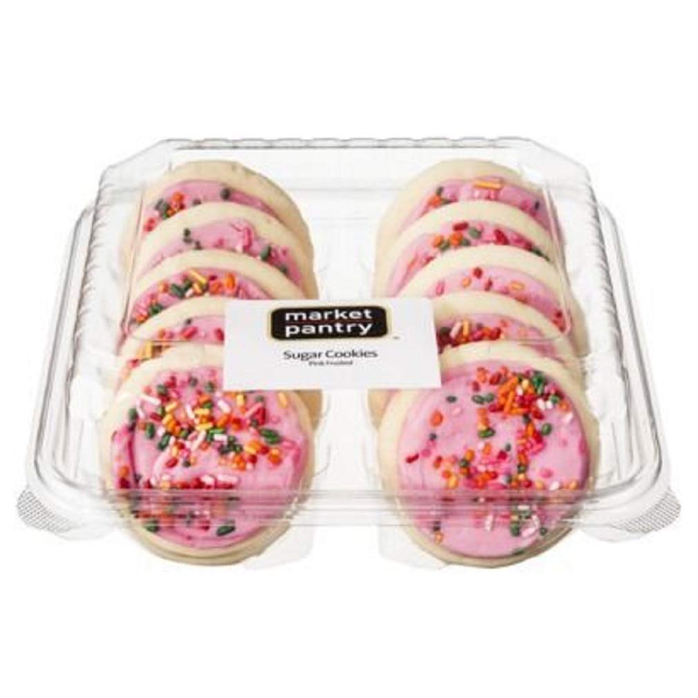 Pink Iced Frosted Sugar Cookies With Multi Colored Rainbow