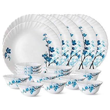 Larah by BOROSIL Glass Mimosa Thali Set (White) - 18 Pieces