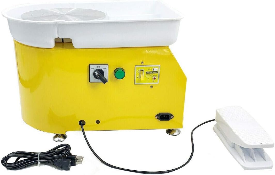 Cozyel Pottery Wheel 25cm Pottery Forming Machine 110V/220V 350W Electric Pottery Wheel DIY Clay Tool with Foot Pedal and Removable Tray for Ceramic Work Ceramics Clay Art Craft (Yellow)