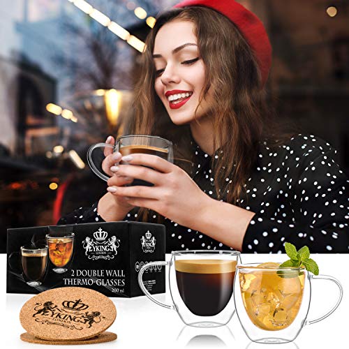 Double Walled Glasses Set of 2 Cups 7 oz- Glass Coffee Cups- Coffee Glass Cups 200ml- Double Wall Tea Mugs- Glass Mugs with Handle- Double Insulated Coffee Mug- Double Wall Coffee Glass Cups- Tea Cups - Thumbnail 5