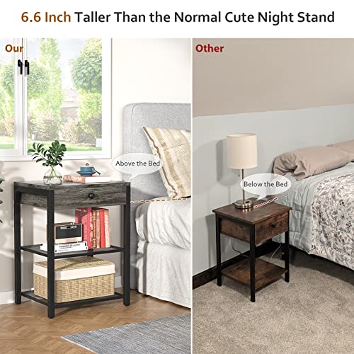 Armocity Tall Nightstand with Drawer, 28 Inch Bedside Table End Table with Double Storage