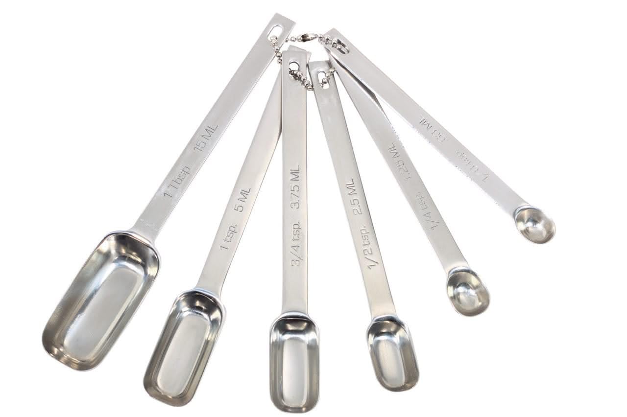 MasterClass Rectangular Stainless Steel Measuring Spoons (Set of 6), Silver
