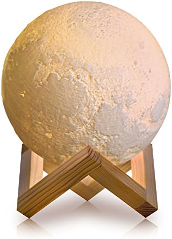 Swtroom 3D Printing Moon Lamp,USB Charging,Warm Yellow and Cool White Change By Touch Control Brightness，Diameter 5.9 inch