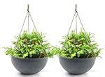 Hanging Planters 13.8 In Flower Pots Outdoor, Unbreakable Resin Garden Planters for Plants, Large Grey, Set of 2