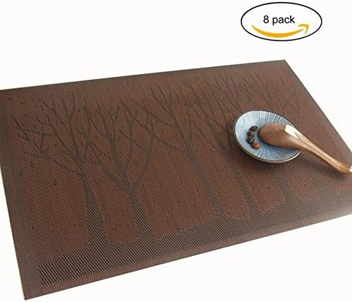 MEGOOD 8Pcs Pine Tree Place Mats Heat-resistant Placemat,30x45cm Textilene PVC Material Anti-skid Washable Table Mat (Brown)