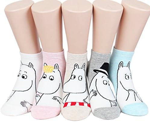 Socksense Moomin Women's Cotton No Show Liners Low Cut Socks (Powder_5pairs)