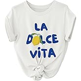 SweatyRocks Women's Lemon Graphic Short Sleeve T Shirts Letter Print Round Neck Summer Casual Tees