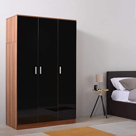 Home Large High Gloss Wardrobes 3 Doors Modern Closet with Hanging Rail Shelves Bedroom