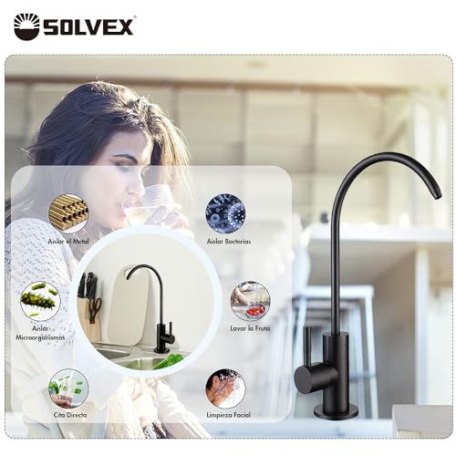 SOLVEX Grifo de Filtro Purificador de Agua Potable, Llave de Filtro de Agua para Cocina, Grifo de filtro, Grifo Giratorio de Acero Inoxidable de 360 ​​Grados, Negro Mate, SP-10016-N