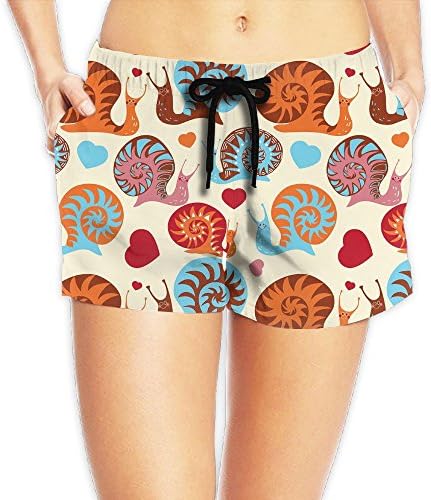 KCBHWS Women's Cute Snail Pattern Vacation Summer Swimming Beach Board Shorts Casual Short Pants For Women