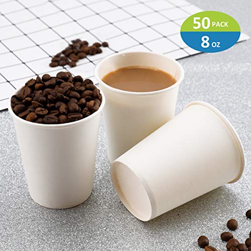 Paper Cups, 50 Pack 8 Oz Paper Cups, White Paper Coffee Cups 8 Oz Disposable White Hot Coffee Paper Cups Paper, 8 Oz Disposable Water Paper Cups Paper Water Cups, Coffee Cups Paper Cups Water Cups
