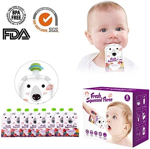 bearivt Baby Food Pouches,Pack of 8 Double Zipper Reusable Food Pouch from Nom Nom Kids - Holds 200ml for Baby Products Excitement Contribution
