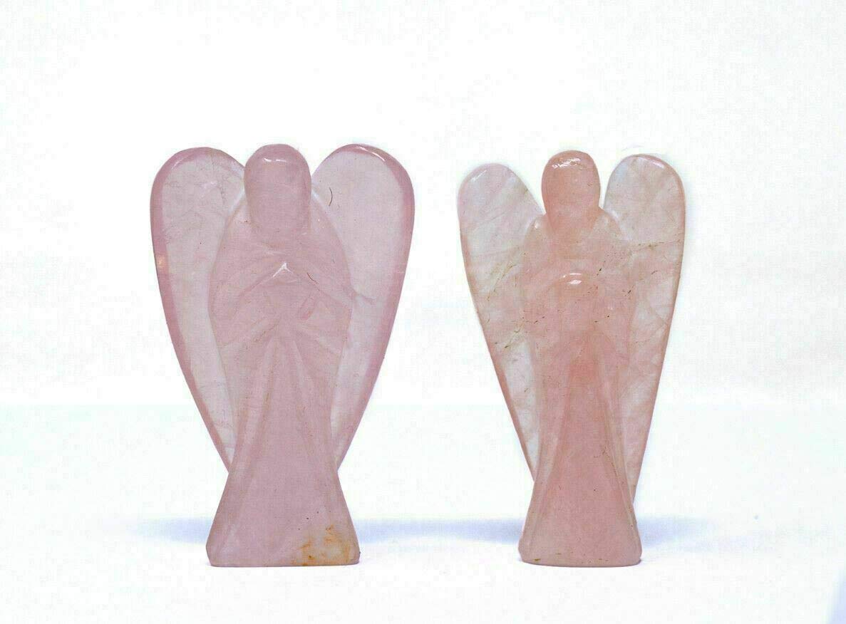 Wonder Care Pocket Guardian Angel Rose Quartz Crystal Natural Gemstone Reiki Healing Energy Carved Statue Figurines (1.5"-2.0") (pack of 2)