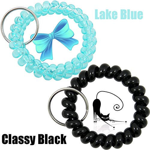 Shells 12PCS Bright Colorful Assorted Flesible Plastic Spiral Coil Wrist Band Stretchable Key Ring Chains With Key Holders For Office, Classroom,Sauna and Shopping Mall