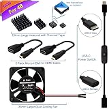 Raspberry Pi 4 Fan, iUniker Raspberry Pi 4 Model B Accessories Kit, with 35mm Cooling Fan, 25mm Heatsink, HDMI Cable, USB-C Switch Cable for Pi 4 B