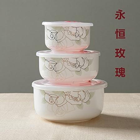Cerámica tazón fresco 3 piezas Conjunto fiambreras nevera horno ...