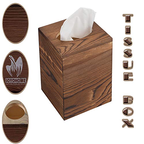 JOYOHOME Wooden Tissue Box Cover with Slide-Out Bottom Panel Square Farmhouse Tissue Box Holders Decorative Facial tissues Cube Box Holder for Bathroom, Bedroom, Dinner Table, Office. (Pine)