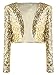 Anna-Kaci Womens Shiny Sequin Long Sleeve Glitter Cropped Blazer Bolero Shrug, Gold, Small