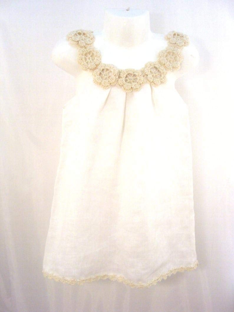 white linen flower girl dress