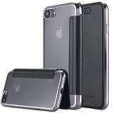 iPhone 7 Case, LONTECT Slim PU Leather Folio Flip Case with Card Slot & Clear Soft TPU Back Cover for Apple iPhone 7 - Black