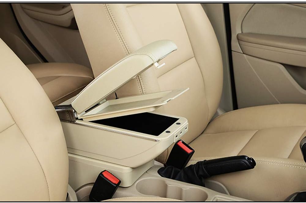 SureMart for Nissan Tiida 05-14 High-End Center Console Armrest Box with 7 USB Charging Ports Cup Holder Removable Ashtray Organizer Accessories Beige