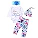 ASTRILL 4Pcs Infant Baby Boy Girls Letters Long Sleeve Romper+Flower Pant+Hat+Headband Warm Clothes, 3-6 Months, Blue