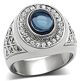 Men's Stainless Steel Dark Blue Oval Cabochon Ring