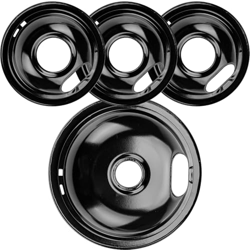 W10290350 W10290353 Porcelain Burner Drip Pans Replacement for Whirlpool Electric Stove Range Top Drip Bowls Includes 1 Large 8-Inch and 3 Small 6-Inch Drip Pans Black by Cenipar