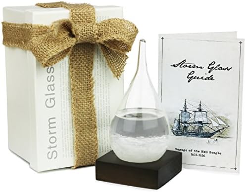 Storm Glass FitzRoy Weather Predicting Forecast Display Bottle Station | Creative Stylish Modern Meteorological Home Desktop Barometer | Glass Decoration Drop Shaped with Stand in Gift Box Wrapped