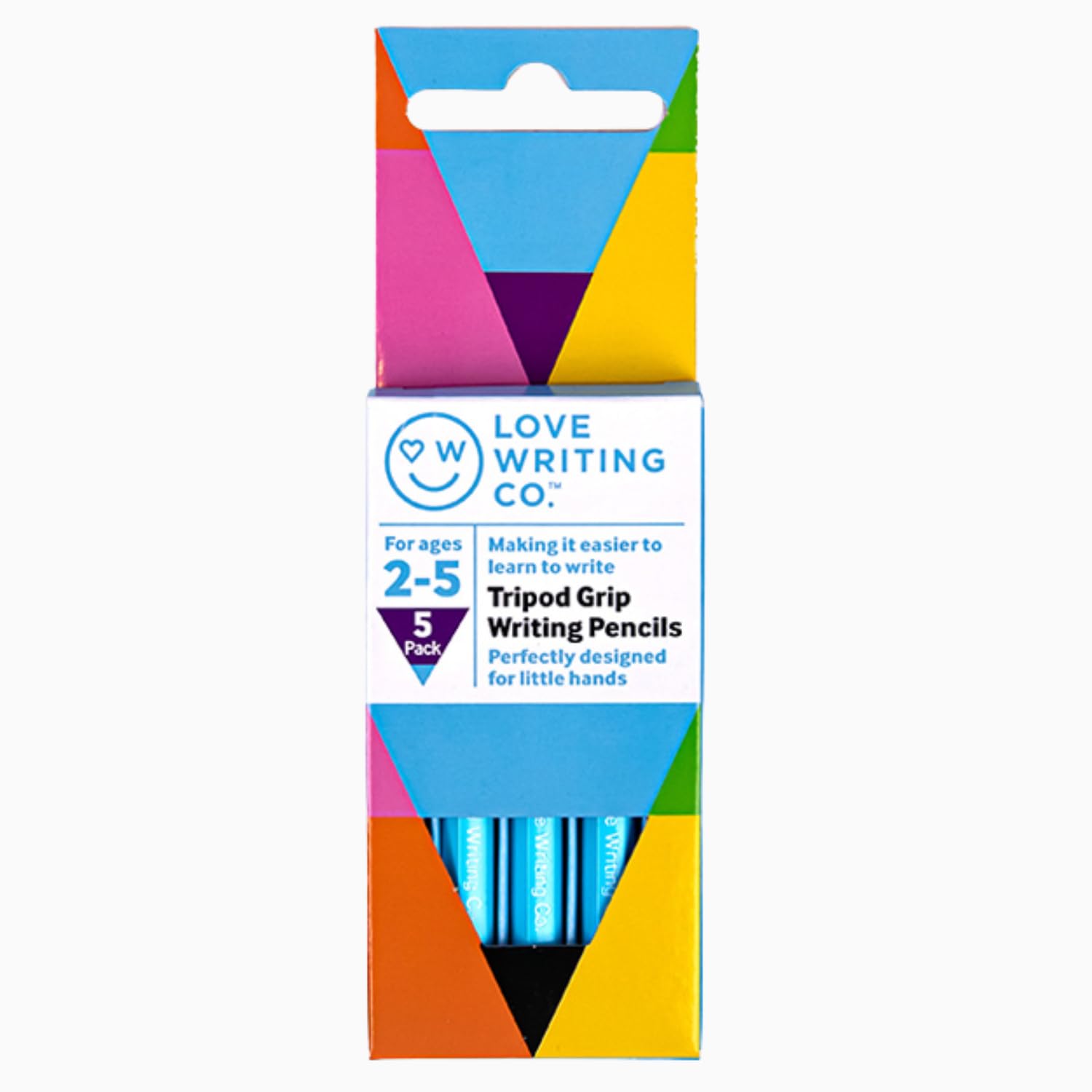 Love Writing Co. Tripod Grip Writing Pencils for Children | Ergonomic Age 2, 3, 4, 5 | Improve Pencil Grip & Control, Fine Motor Skills | Early Writing Practice | Left and Right-Handed | Pack of 5