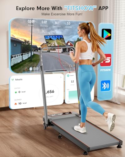 Walking Pad Treadmill with 12% Incline & Handle Adjustable Height, 3.5HP Foldable Walking Pad Treadmills for Home Office Small, One-Click Mute, Remote & APP, 350lbs, 6 HIIT Programs