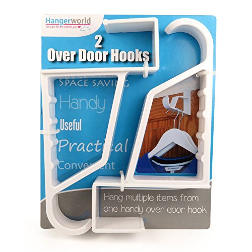 HANGERWORLD 2 White 7inch Plastic Space Saving Over Door Hooks Storage Towels Coat Clothes - Thumbnail 2