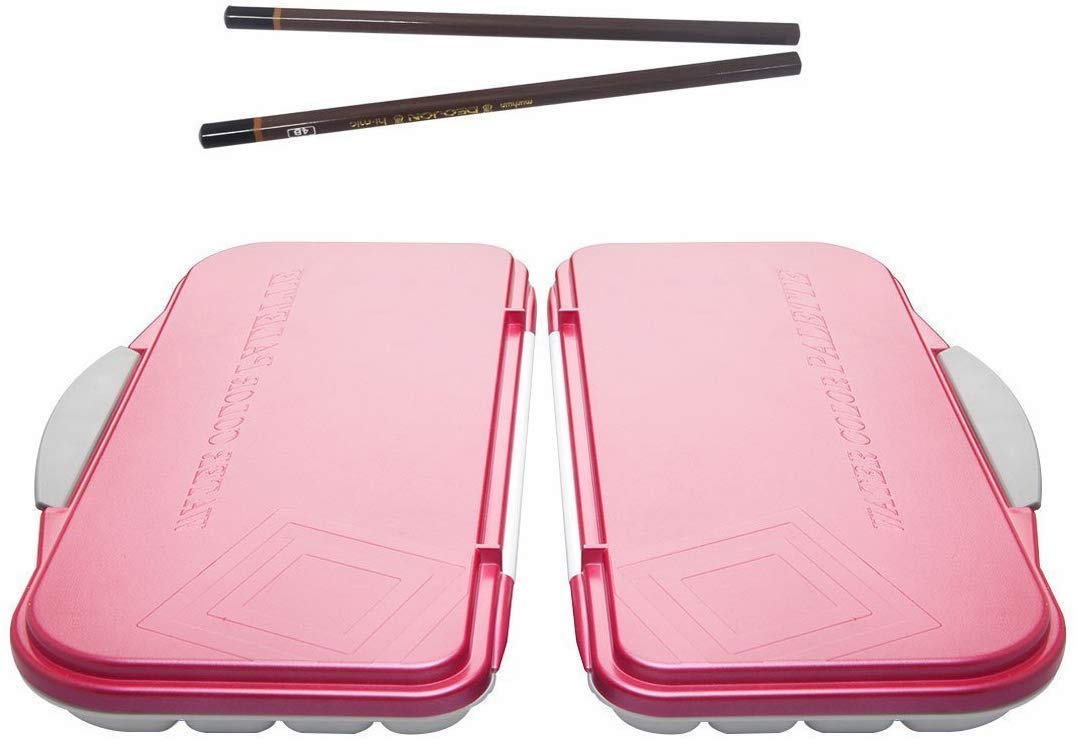 Mijello Airtight Watercolor 18-Well Fuchsia Palette 2 Pcs (4B Art Pencil x 2 Gift)