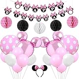Kreatwow Pink Minnie Themd Party Supplies Decorations Minnie Happy Birthday Banner Headband for Birthday