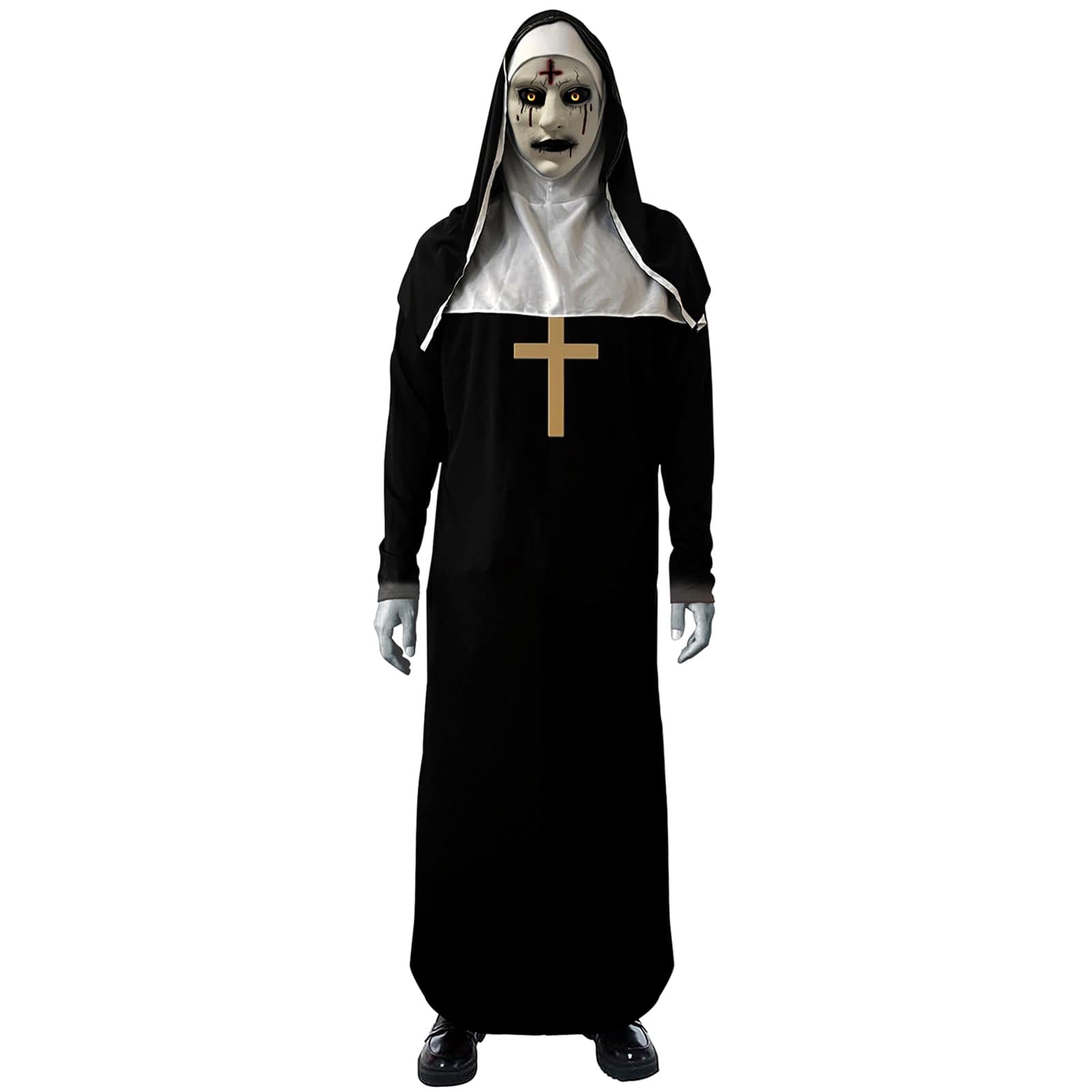 ALNILK Halloween Nun Costume with Nun Scary Mask, Adult Nun Outfit Black Priest Outsuit Deluxe Halloween Party Cosplay Act Costumes Men's Women's (M)