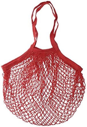 Yeefant Durable Reusable Fruit String Grocery Shopper Cotton Tote Mesh Woven Long Portable and Convenient Shopping Net Shoulder Bag,Wear Resisting,Washable,Red