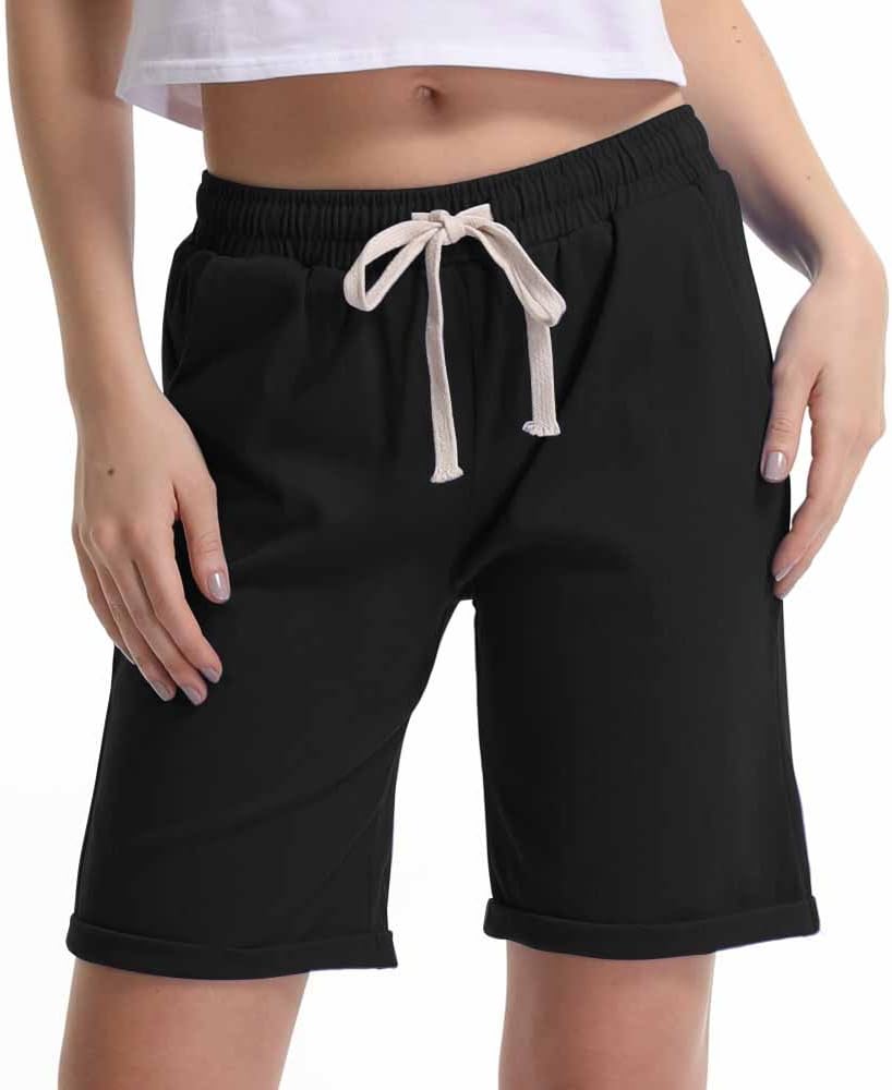 Gooket Women's Casual Elastic Waist Knee-Length Curling Bermuda Shorts