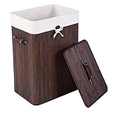 Giantex Laundry Hamper Bamboo Rectangle Basket Washing Cloth W/Bin Rangier Lid Laundry Basket Laundry Basket (Brown)