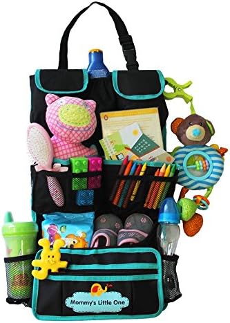 Backseat Car Organizer for Kids + Mini Car Trash Can โ Multipurpose Seat Back Organizer, Tons of Storage Space for Car Accessories, Toy Organization โ Back of Seat Organizer + Car Trash Bin
