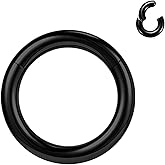 BodyAce Black Hinged Segment Clicker PA Rings, 2G 4G 6G 8G 10G 12G Large Spring Action BCR Rings, Surgical Steel Septum Nose Rings Ear Gauges Earrings Hoops