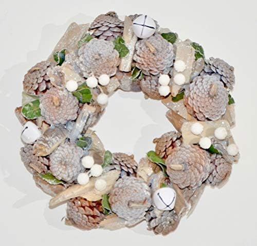 Luxury Hanging – 30 cm Christmas Wreath with Pinecones, White Berry and Bells for Home Decoration. Seasonal Decoration