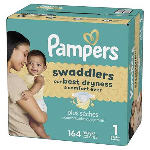 PAMPERS SWADDLERS DIAPERS, SIZE 1 (8-14 LBS), 164 COUNT, ABSORBENT, KEEPS BABY DRY AND COMFORTABLE, SKIN SAFE DISPOSABLE BABY DIAPER