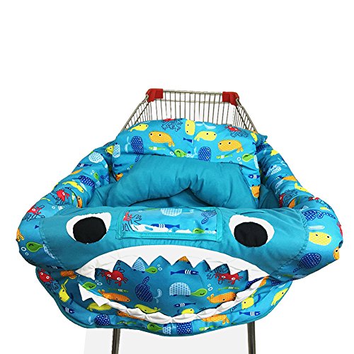 PER 3in1 Shark Shopping Cart Cover/High Chair Cover/Play Mat Protective Cushion Full Safety Harness Universal Fit Foldable For Baby - Thumbnail 6