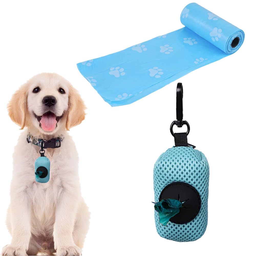 Poo Bag Holder with Dog Poo Bags Reusable Poo Bag Dispenser Portable Mesh Dispenser Pouch Poop Waste Bag Pet Supplies for Outdoor Travel Walking Park